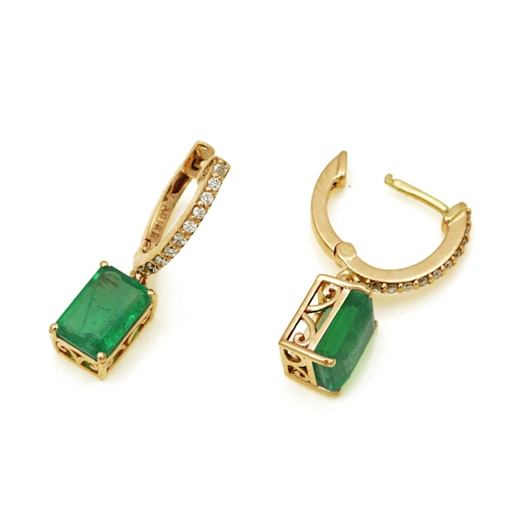 3.01 Ctw Emerald with 0.14 Ctw Diamond Earring in 14K YG