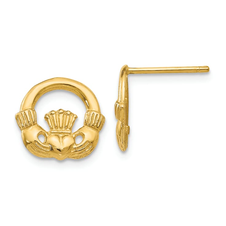 14k Yellow Gold Claddagh Stud Earrings