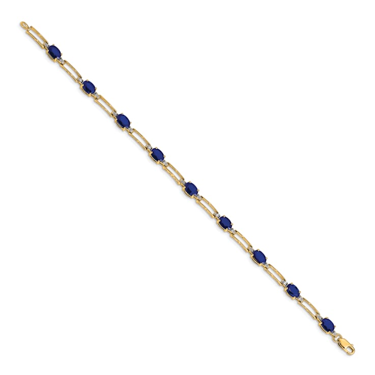 14k Yellow Gold and Rhodium Over 14k Yellow Gold Diamond and Sapphire Bracelet