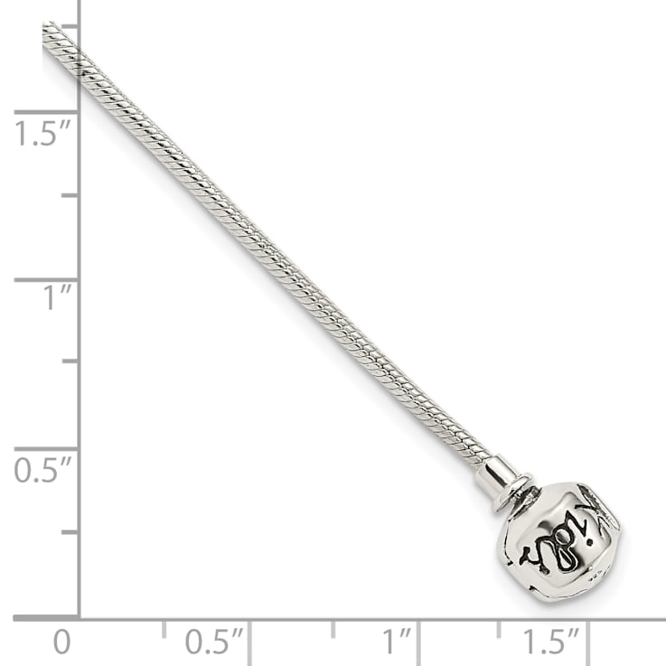 Sterling Silver Round Snake Chain Bracelet With Bead Clasp