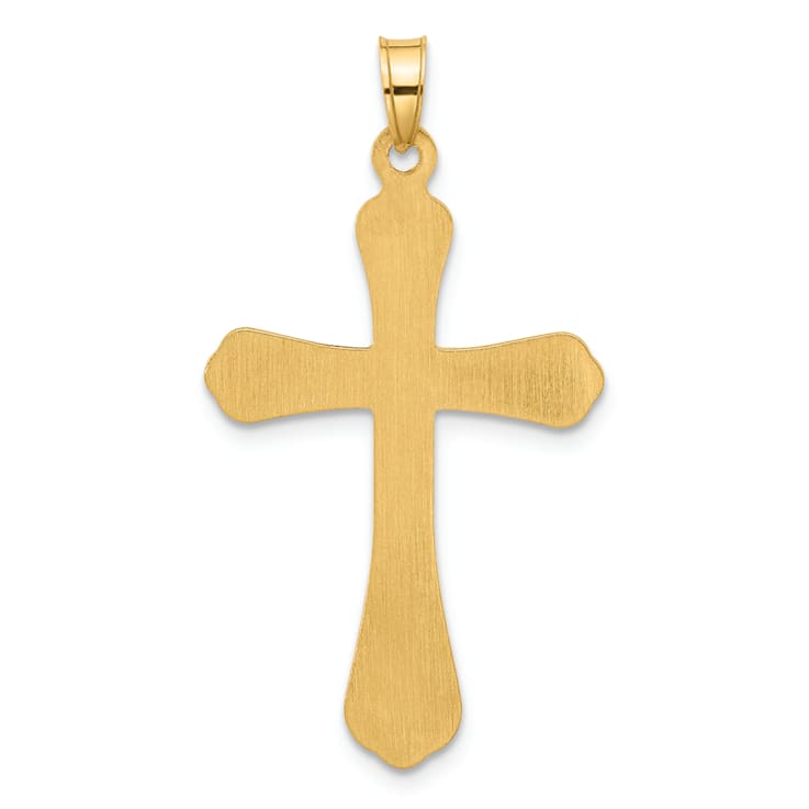14K Yellow Gold Polished and Grooved Hollow Diamond Cross Pendant