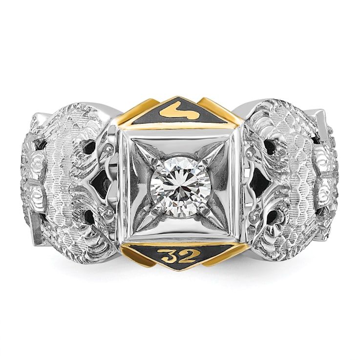 10K Two-tone Yellow and White Gold with Enamel and Diamond 32nd Scottish
Rite Masonic Ring 0.5ct