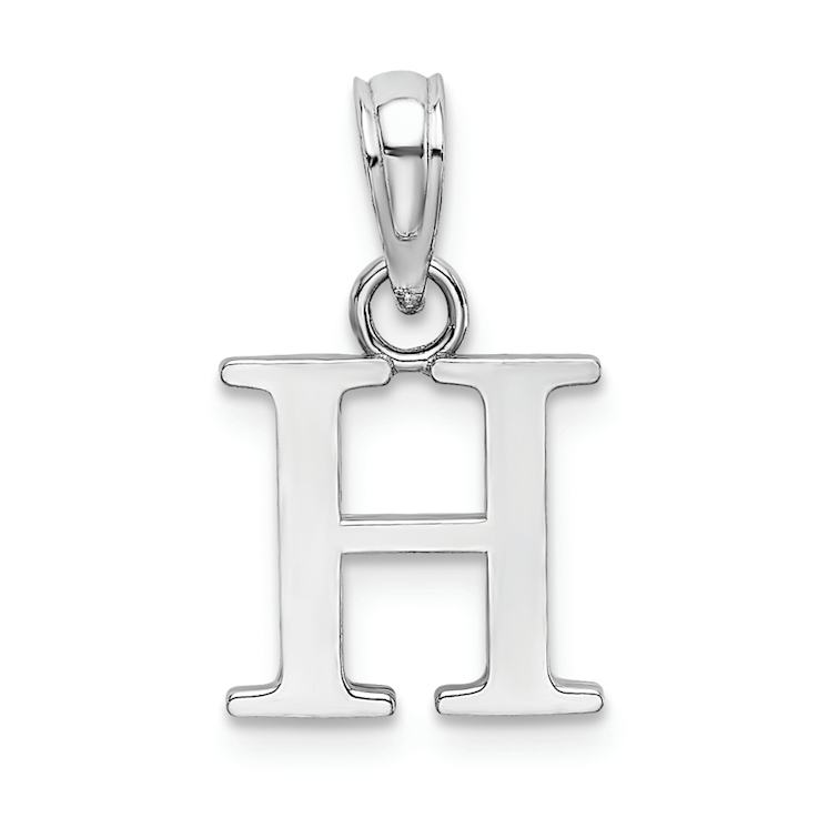 Rhodium Over 14k White Gold Polished Block Letter H Initial Pendant