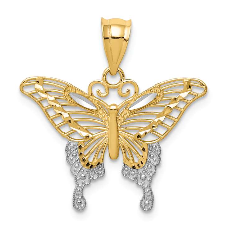 14k Two-tone Gold  Diamond-Cut Butterfly Pendant