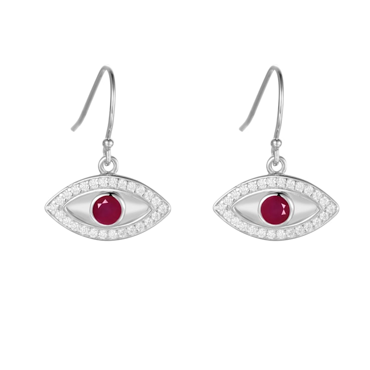 Ruby Rhodium Over Sterling Silver Evil Eye Earrings