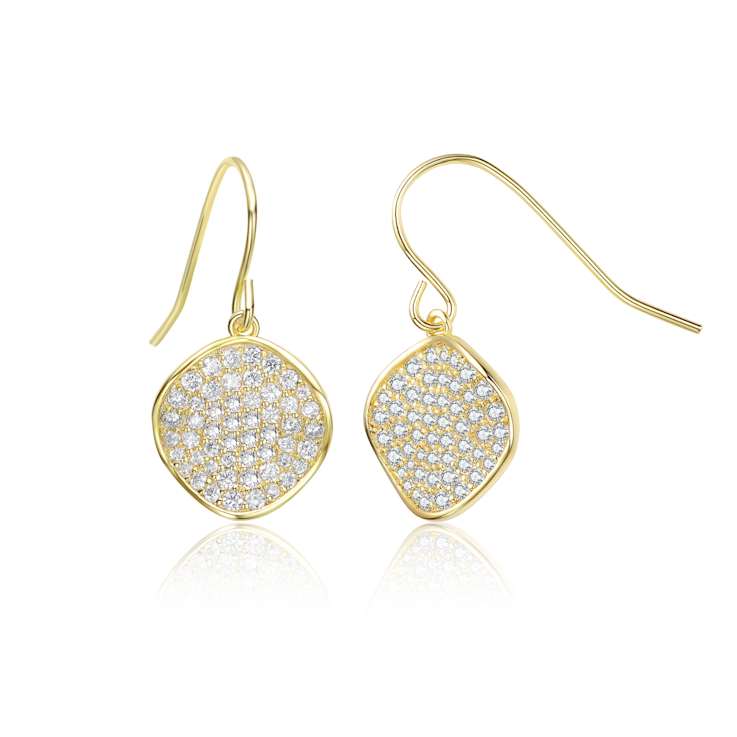 Pave CZ Drop Earrings In 14K Gold Over Brass