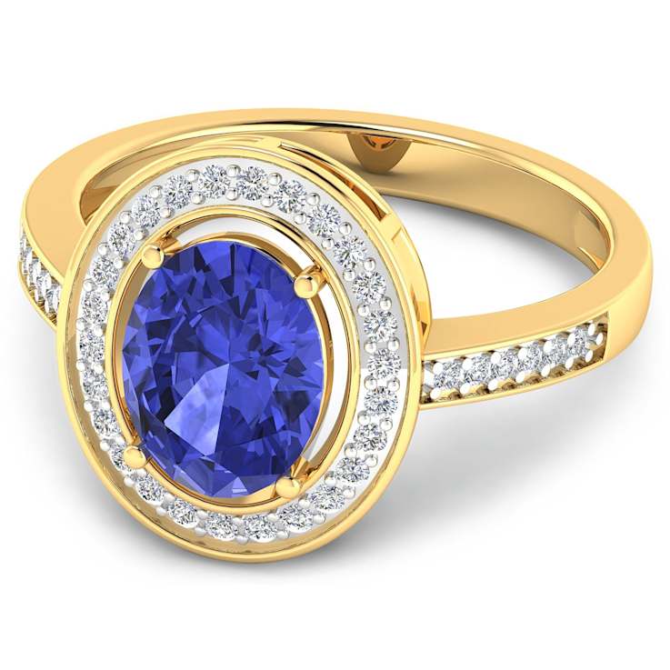 1.63ctw Violet Tanzanite and Diamond 14K Yellow Gold Halo Ring