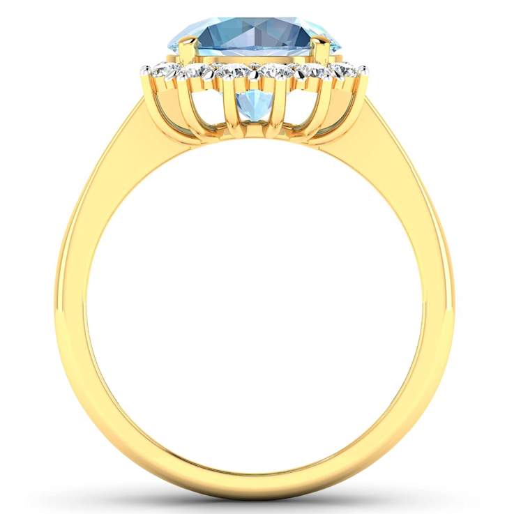 3.33ctw Blue Aquamarine and Diamond 14K Yellow Gold Halo Ring