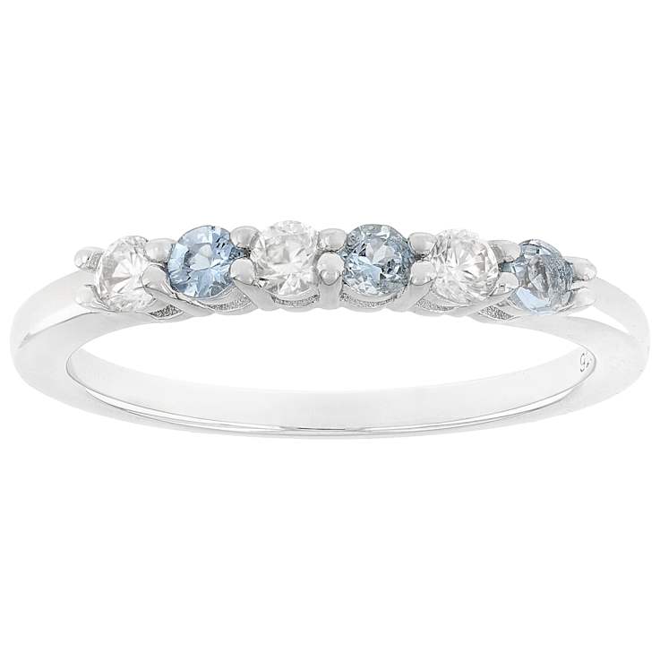 Aquamarine And Zircon Band Ring In Sterling Silver
