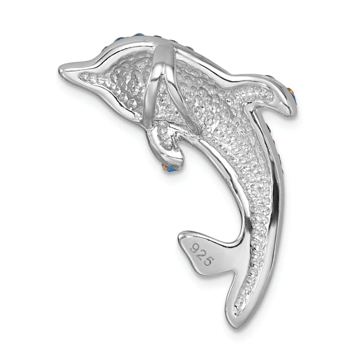 Rhodium Over Sterling Silver Large Crystal Dolphin Slide Pendant