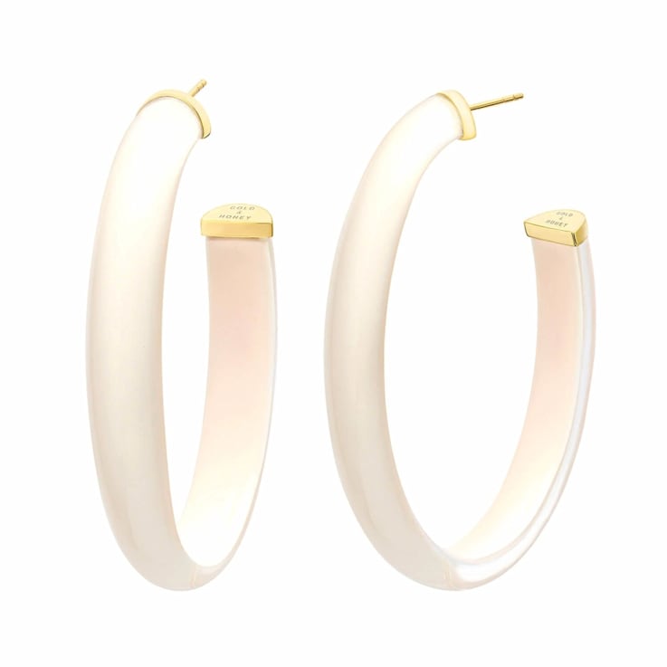 14K Yellow Gold Over Sterling Silver XL Oval Illusion Nude Acrylic Hoops
in Ivory