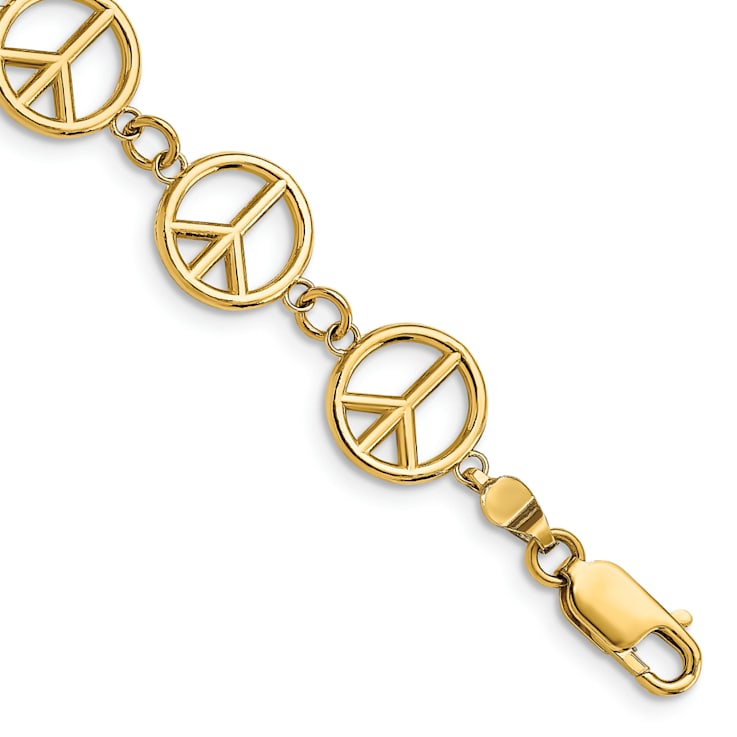 14k Yellow Gold Polished Peace Sign Link Bracelet