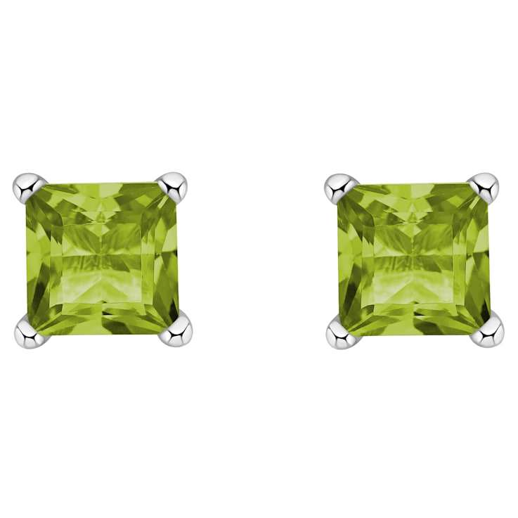 4mm Princess Cut Peridot 14k White Gold Stud Earrings