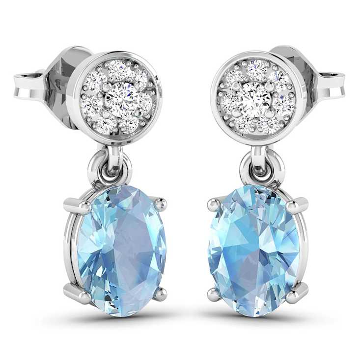 1.02ctw 14K White Gold Aquamarine and White Diamond Halo Earrings