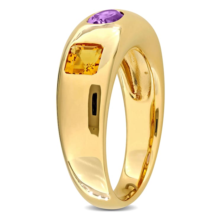 Citrine and Amethyst 14K Yellow Gold Ring 0.9ctw