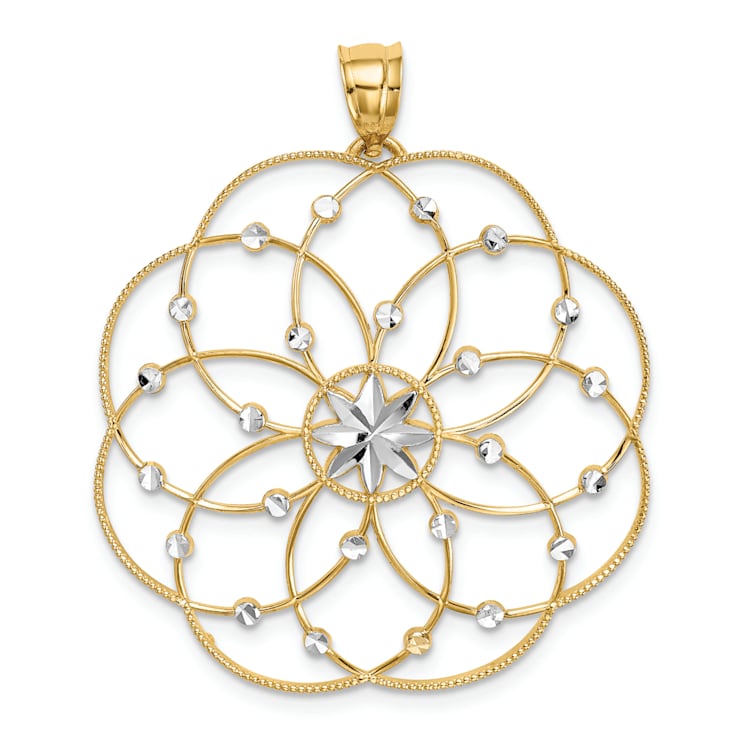 14k Two-tone Gold Diamond-Cut Spiral Circle Pendant