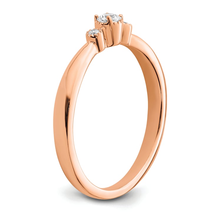 14K Rose Gold Petite Beaded Edge Round Diamond Ring 0.1ctw