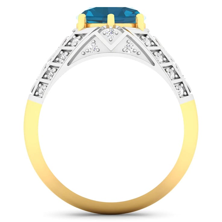 3.12ctw London Blue Topaz and Diamond 14K Yellow Gold Halo Ring