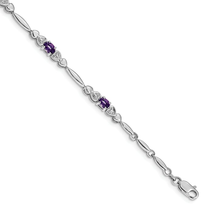 Rhodium Over 14k White Gold Diamond and Amethyst Bracelet