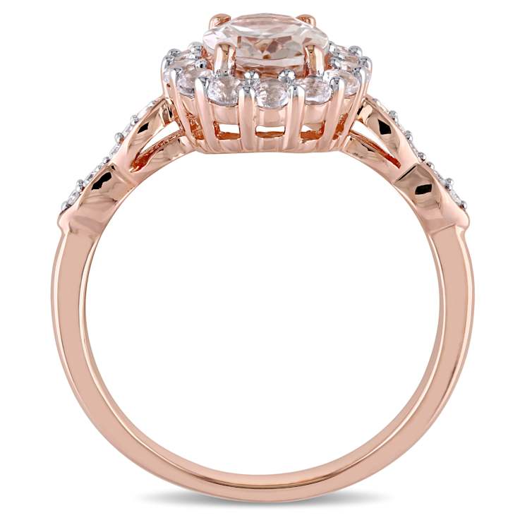 Morganite, White Topaz and Diamond 14K Rose Gold Ring 1.83ctw