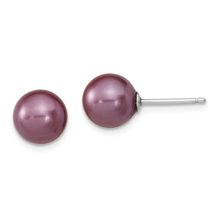Rhodium Over Sterling Silver 8-9mm Plum/White Imitation Shell Pearl Post
3 Earring Set