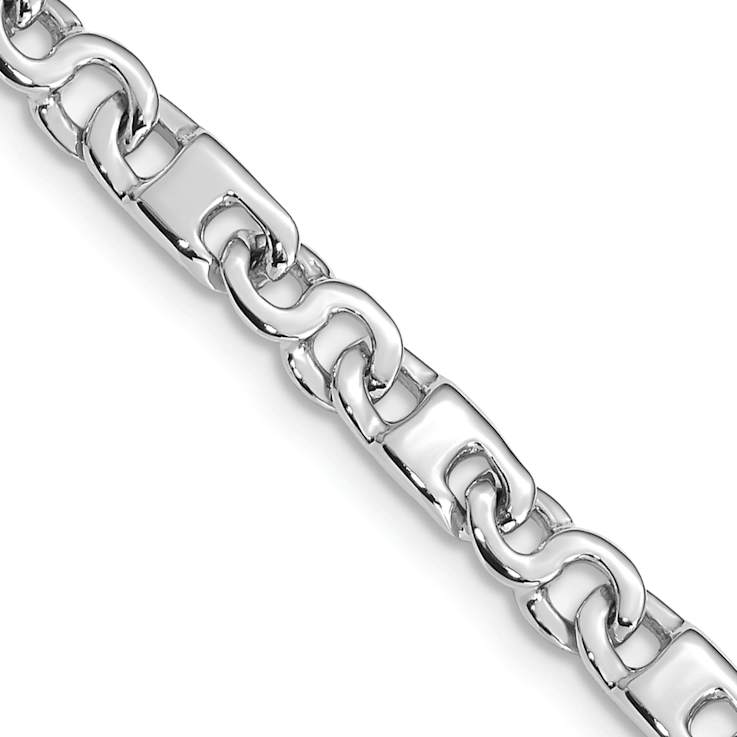 Rhodium Over 14k White Gold 4.4mm Hand Polished Fancy Link Bracelet