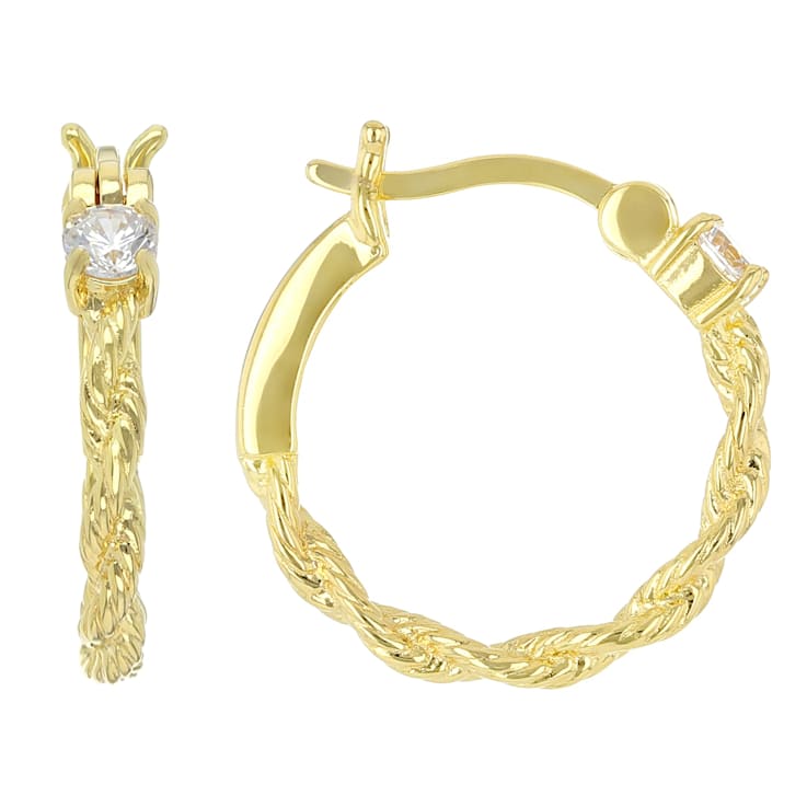 CZ Twisted Rope Huggie Earrings In 18K Gold Over Sterling Silver 0.35ctw