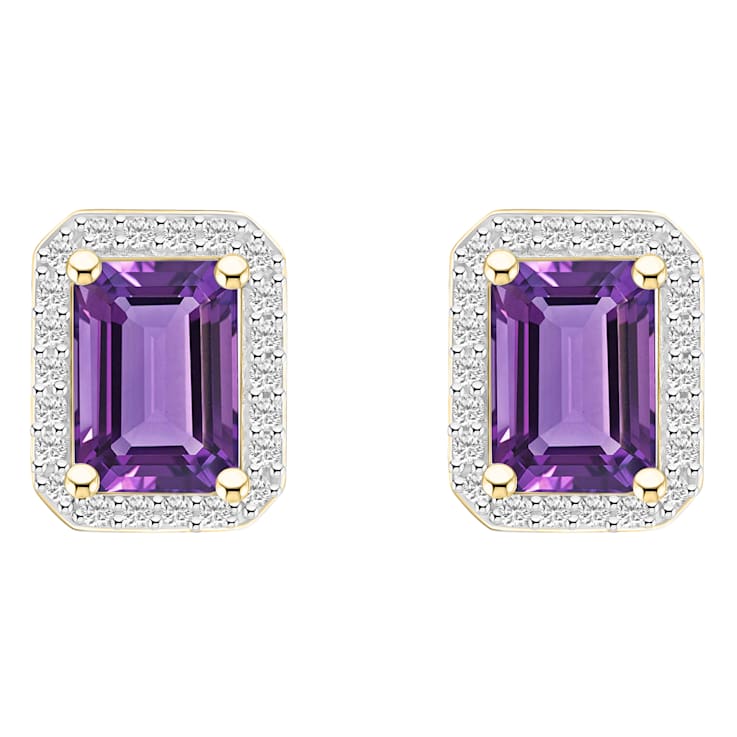 7x5mm Emerald Cut Amethyst And Created White Sapphire 10k Yellow Gold
Halo Stud Earrings