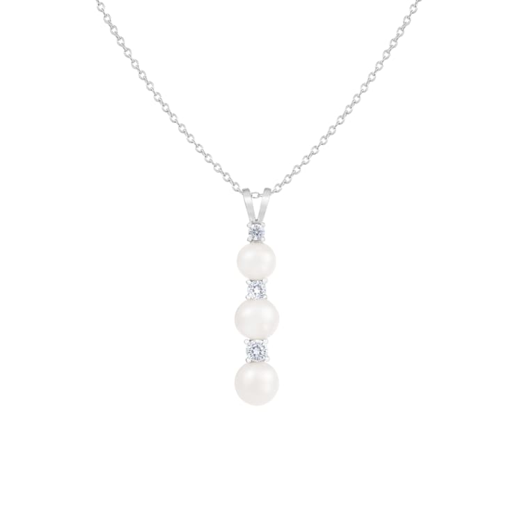 6.5-7mm off-round White Cultured Freshwater Pearl and CZ Rhodium Over
Sterling Silver Pendant