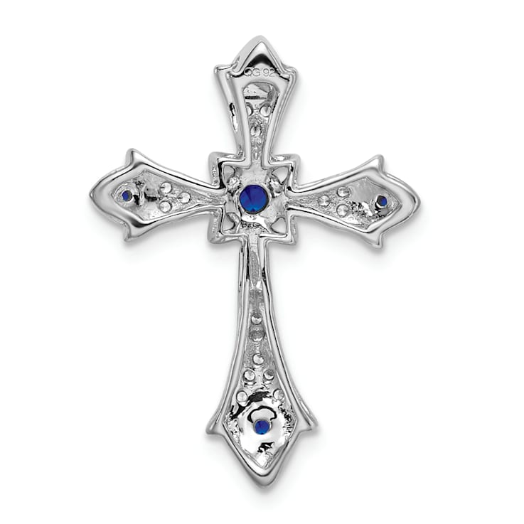 Rhodium Over 14k White Gold Sapphire and Diamond fleur-de-lis Cross
Chain Slide