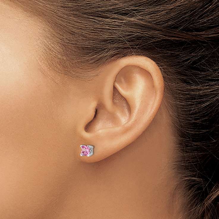 Rhodium Over 14K White Gold Square Lab Created Pink Sapphire Earrings