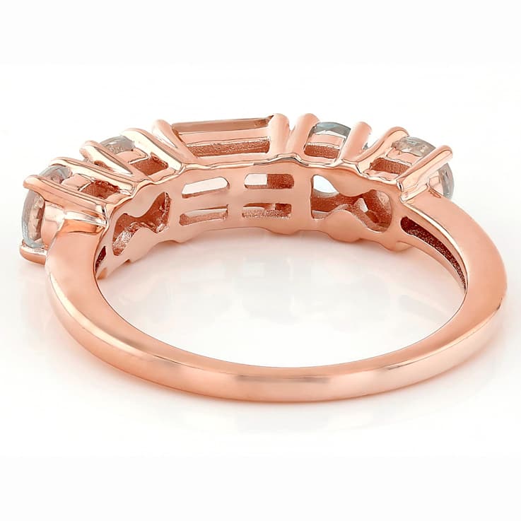 Morganite And Aquamarine Band Ring In 18K Rose Gold Over Sterling Silver 1.16ctw
