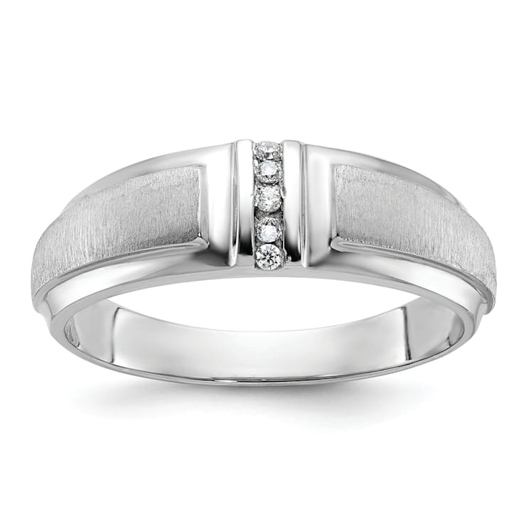 Rhodium Over 10K White Gold Men's Polished and Satin A Diamond Ring 0.05ctw
