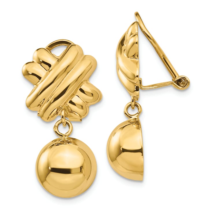 14k Yellow Gold Non-pierced Fancy Ball Dangle Earrings