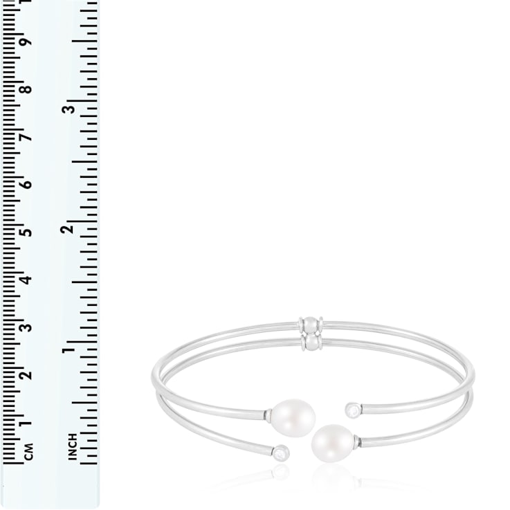 7.5-8mm and 2mm White Cultured Freshwater Pearl Silver  Bracelet