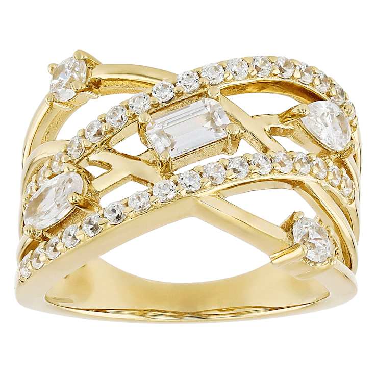 Multi-Shape CZ Open Ring In 18K Gold Over Sterling Silver 1.81ctw