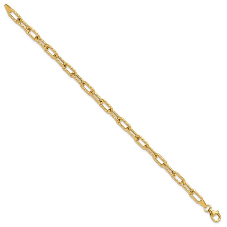 14K Yellow Gold Polished and Textured Fancy Link Bracelet
