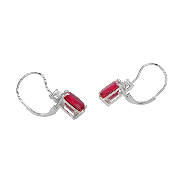 Lab Created Ruby and White Cubic Zirconia Platinum Over Sterling Silver
Leverback Earrings 6.08ctw