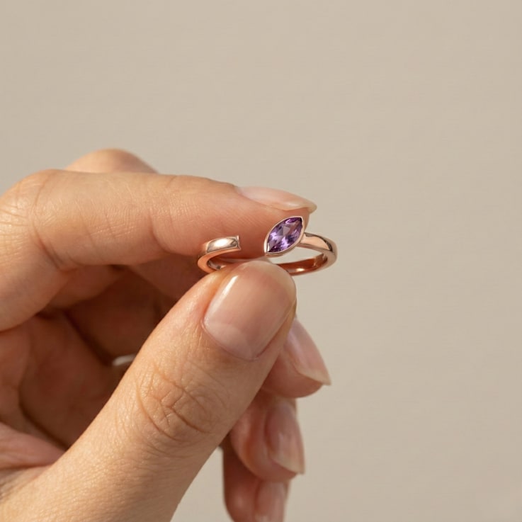 Amethyst Marquise Solitaire Open Design Ring In 14K Rose Gold Over
Sterling Silver