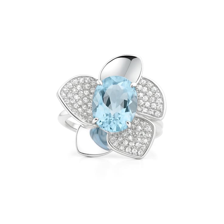 Sky Blue Topaz and White Topaz Sterling Silver Ring