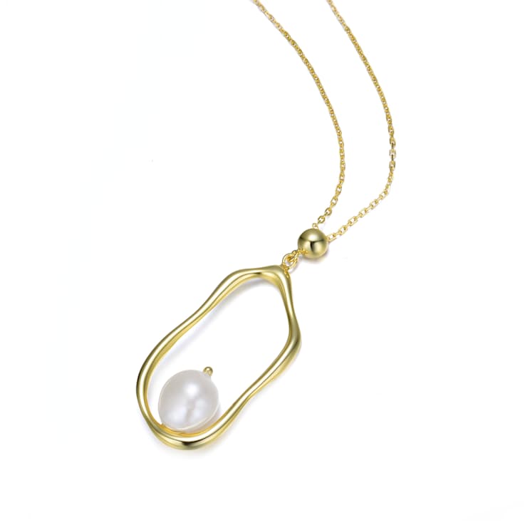 Pear Shape Pearl Halo Pendant In 14K Gold Over Sterling Silver