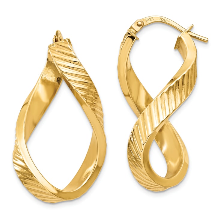 14k Yellow Gold Twisted Textured 1 3/16" Oval Hoop Earrings