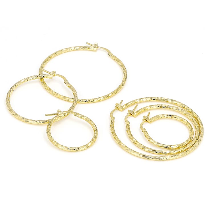 Set Of 3 Twisted Hoop Earrings In 18K Gold Over Bronze