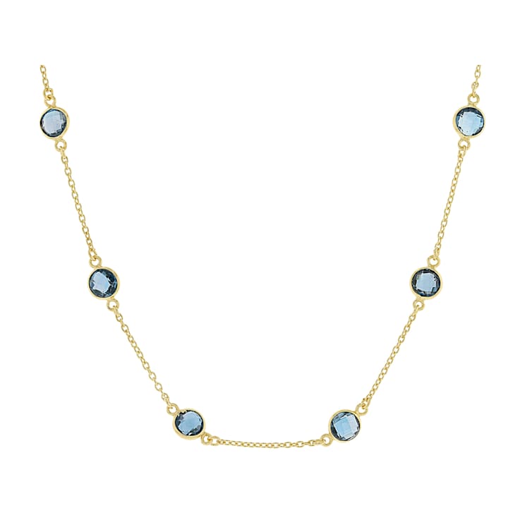 Blue Topaz Station Necklace In 18K Gold Over Sterling Silver 12.50ctw