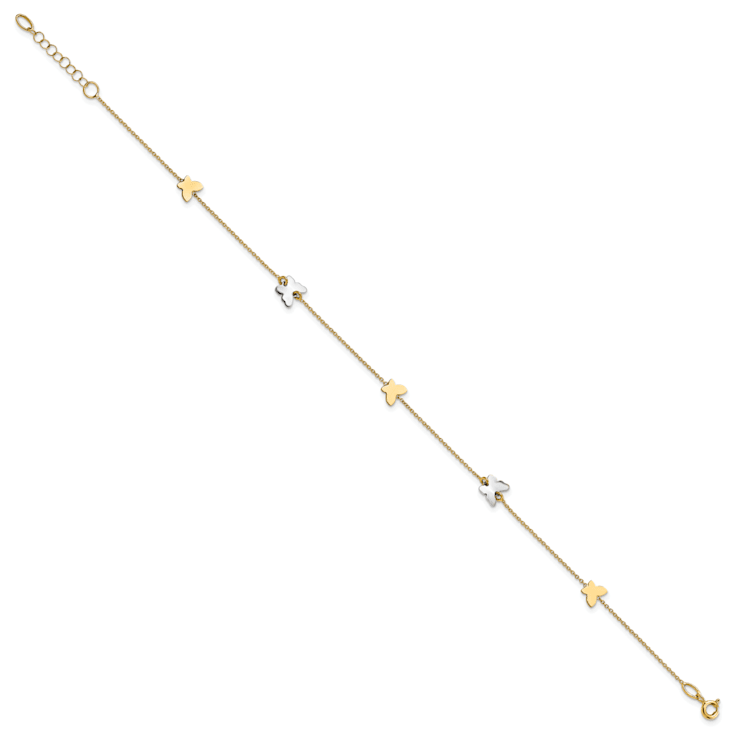 14K Two-tone Polished Butterfly with 1-inch Extension Anklet