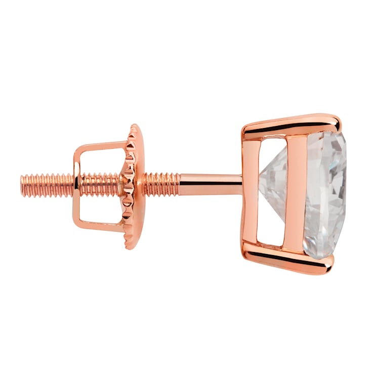 White Cubic Zirconia 14k Rose Gold Heart Studs With Velvet Gift Box 1.50ctw