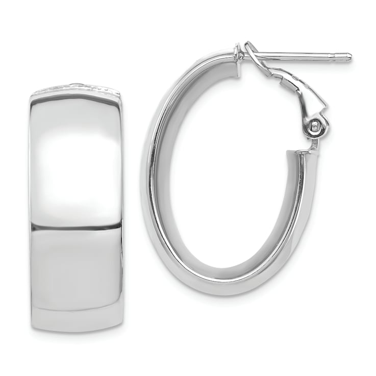 Rhodium Over 14k White Gold 1" High Polished Oval Hoop Earrings
