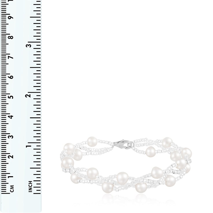 6-7mm White Cultured Freshwater Pearl Silver  Bracelet