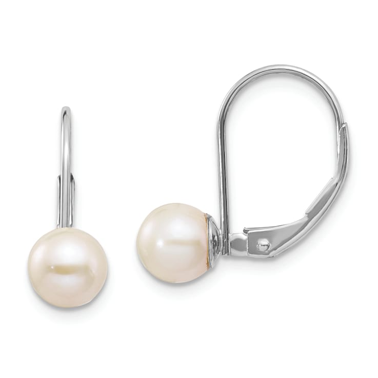 Rhodium Over 14K White Gold 6-7mm Round Freshwater Cultured Pearl
Leverback Earrings