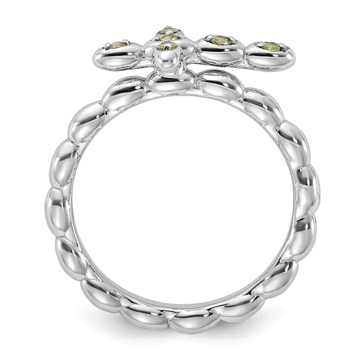 Rhodium Over Sterling Silver Stackable Expressions Cross Peridot Ring 0.09ctw